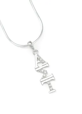 Alpha Sigma Tau Sterling Silver Lavaliere with Simulated Diamonds