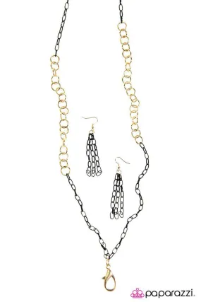 Alternate Ending Black & Gold Lanyard Necklace - Paparazzi Accessories