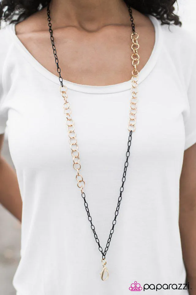 Alternate Ending Black & Gold Lanyard Necklace - Paparazzi Accessories