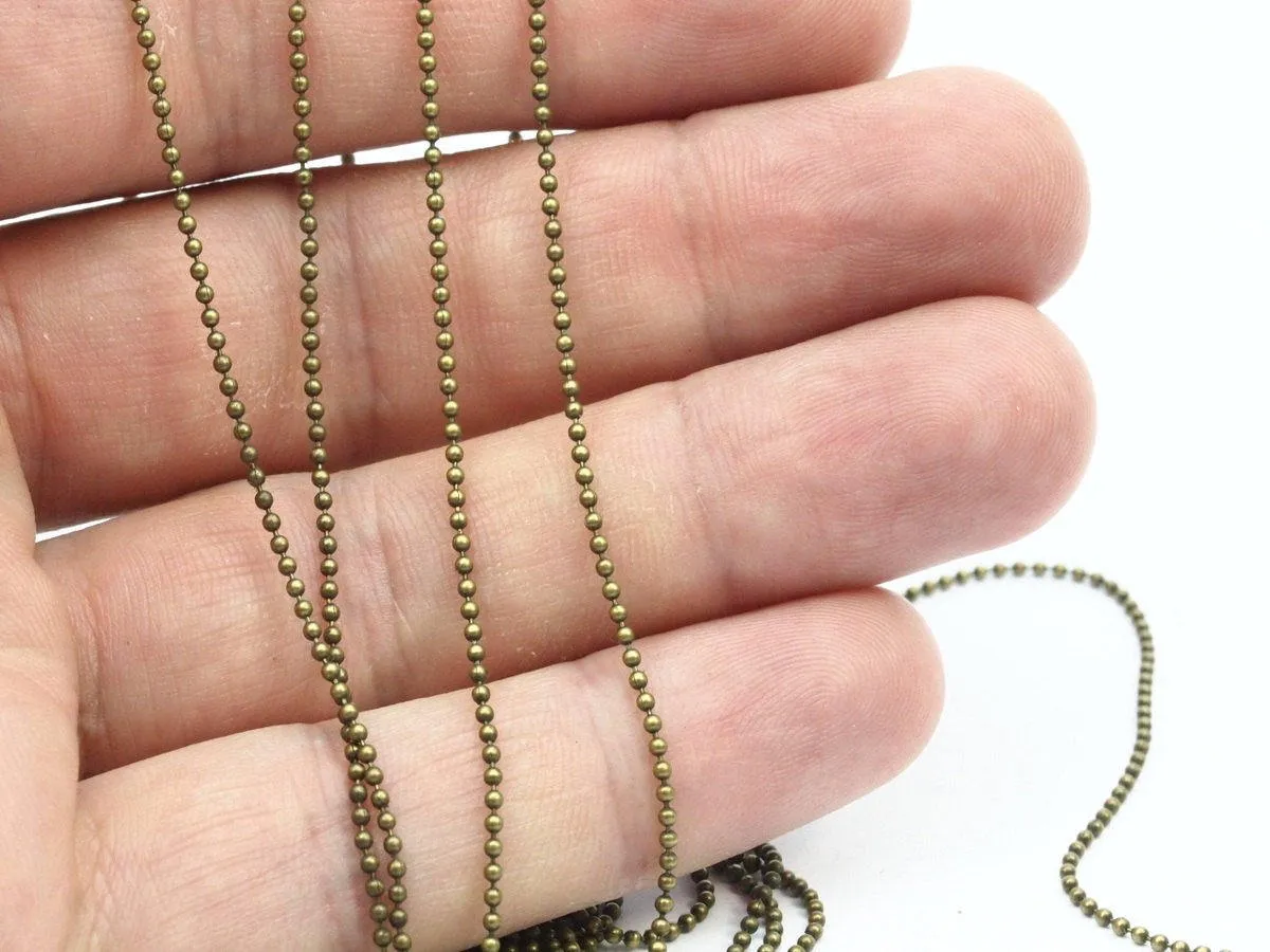 Antique Brass Chain, 5 M (1.2mm) Antique Brass Ball Chain - Z059