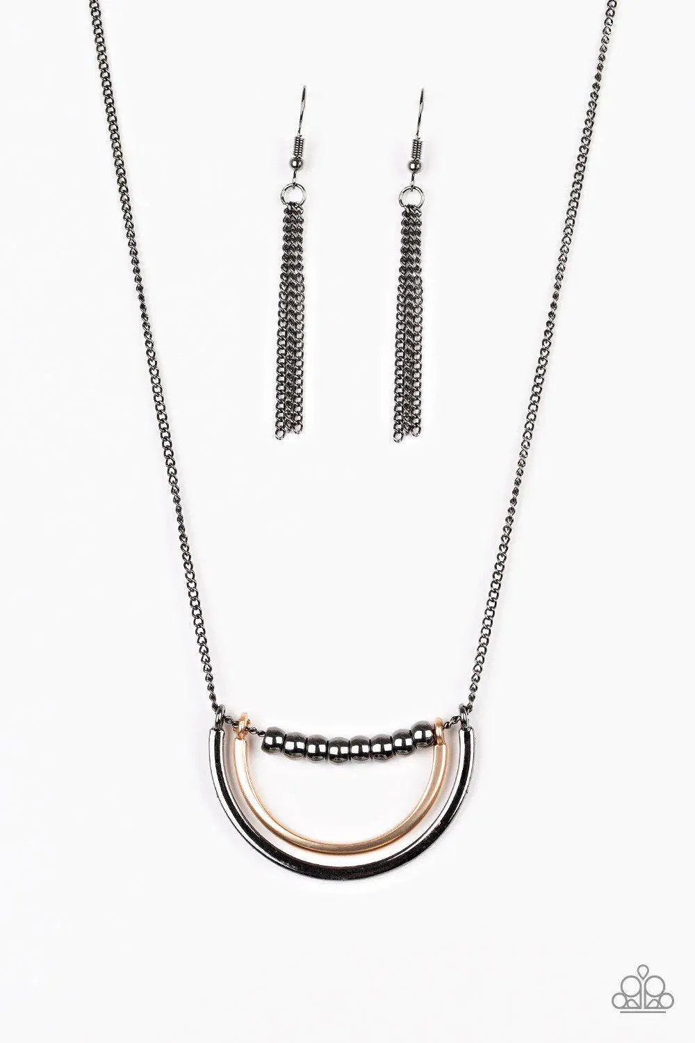 Artificial Arches Gunmetal Black & Gold Necklace - Paparazzi Accessories