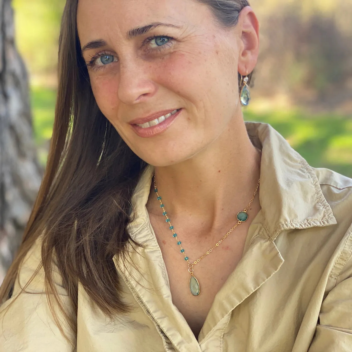 Asymmetrical Aquamarine Crystal Necklace for Courage