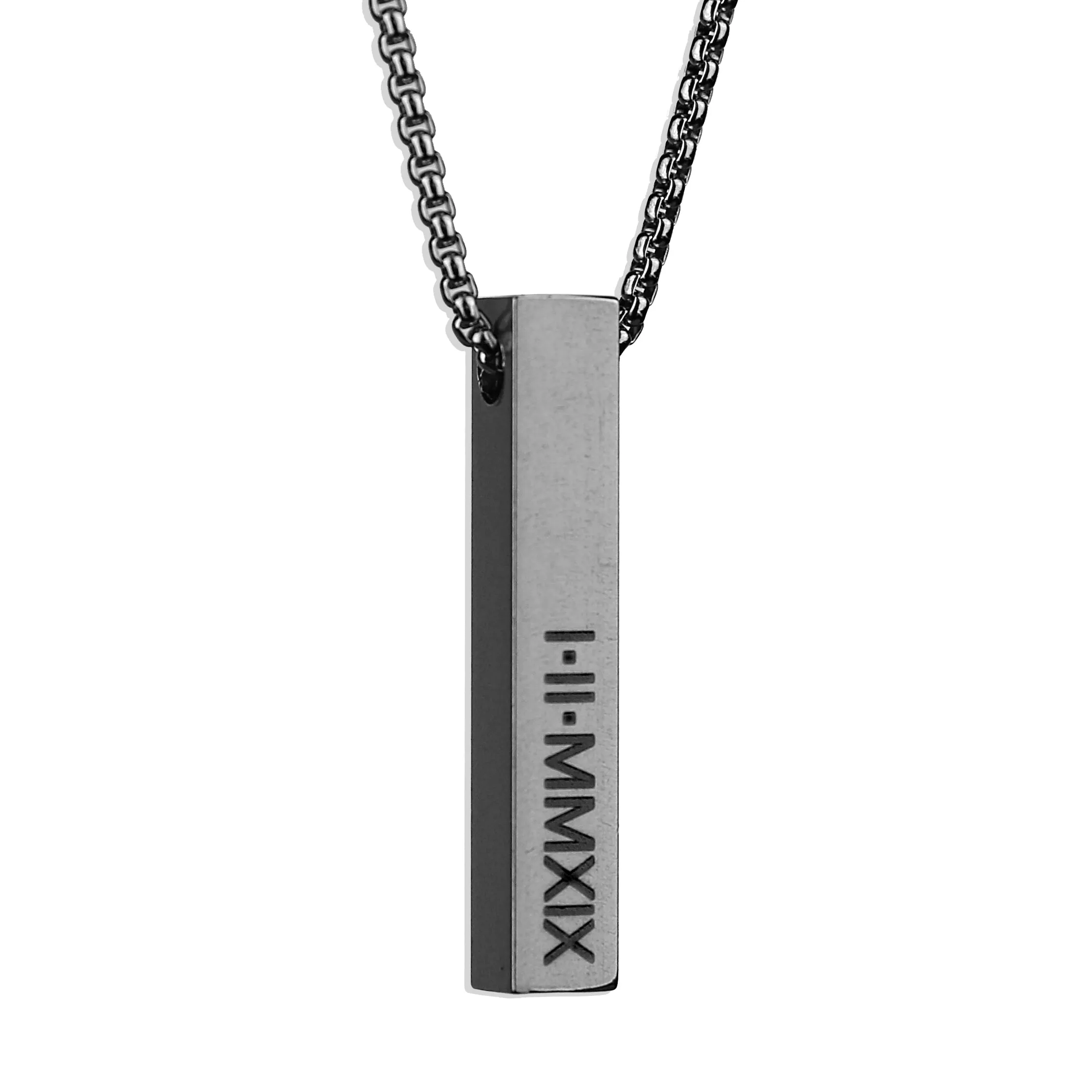 Bar Pendant Necklace - Matte Steel 6mm