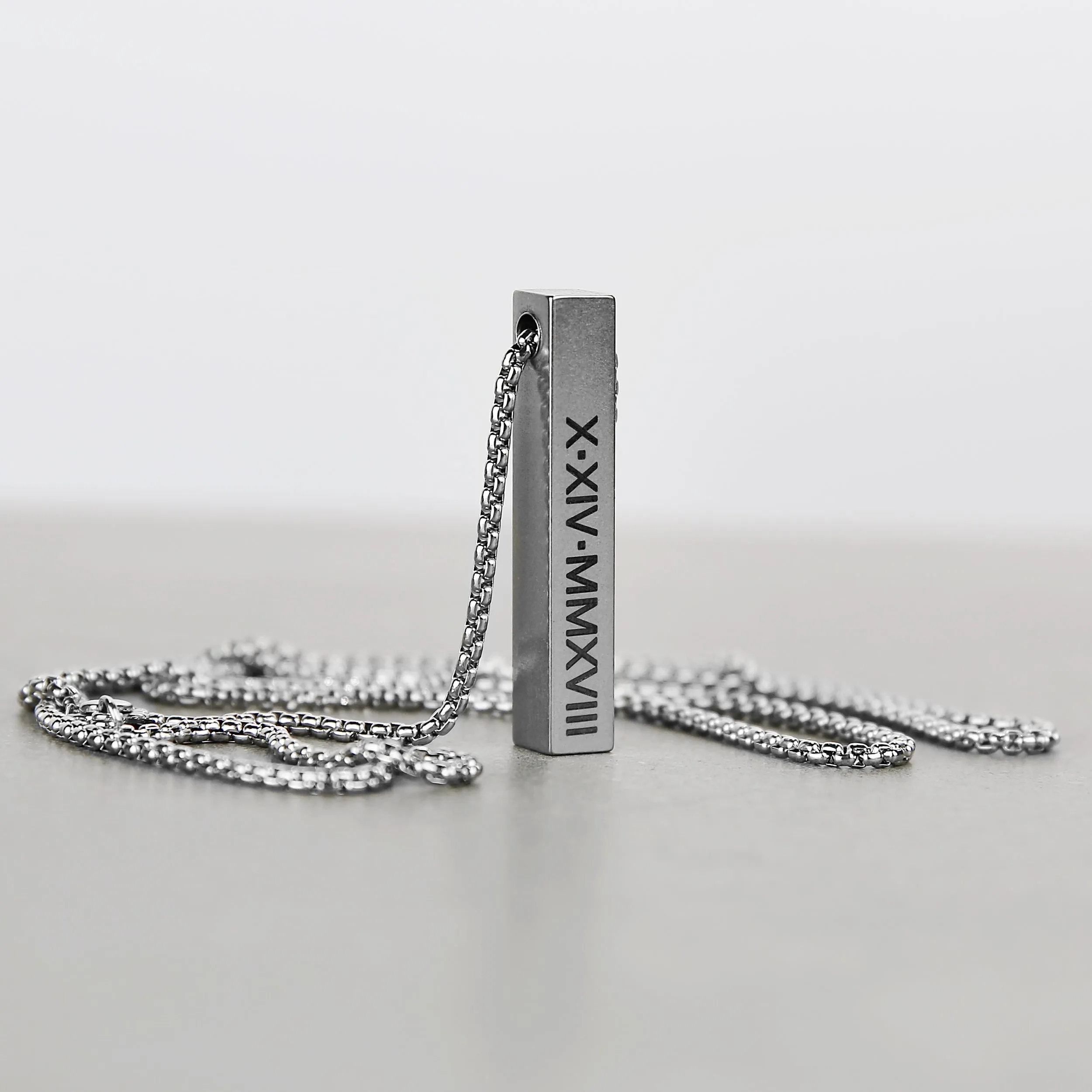 Bar Pendant Necklace - Matte Steel 6mm