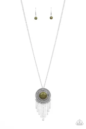 Bon Voyager Green Stone and Silver Necklace - Paparazzi Accessories