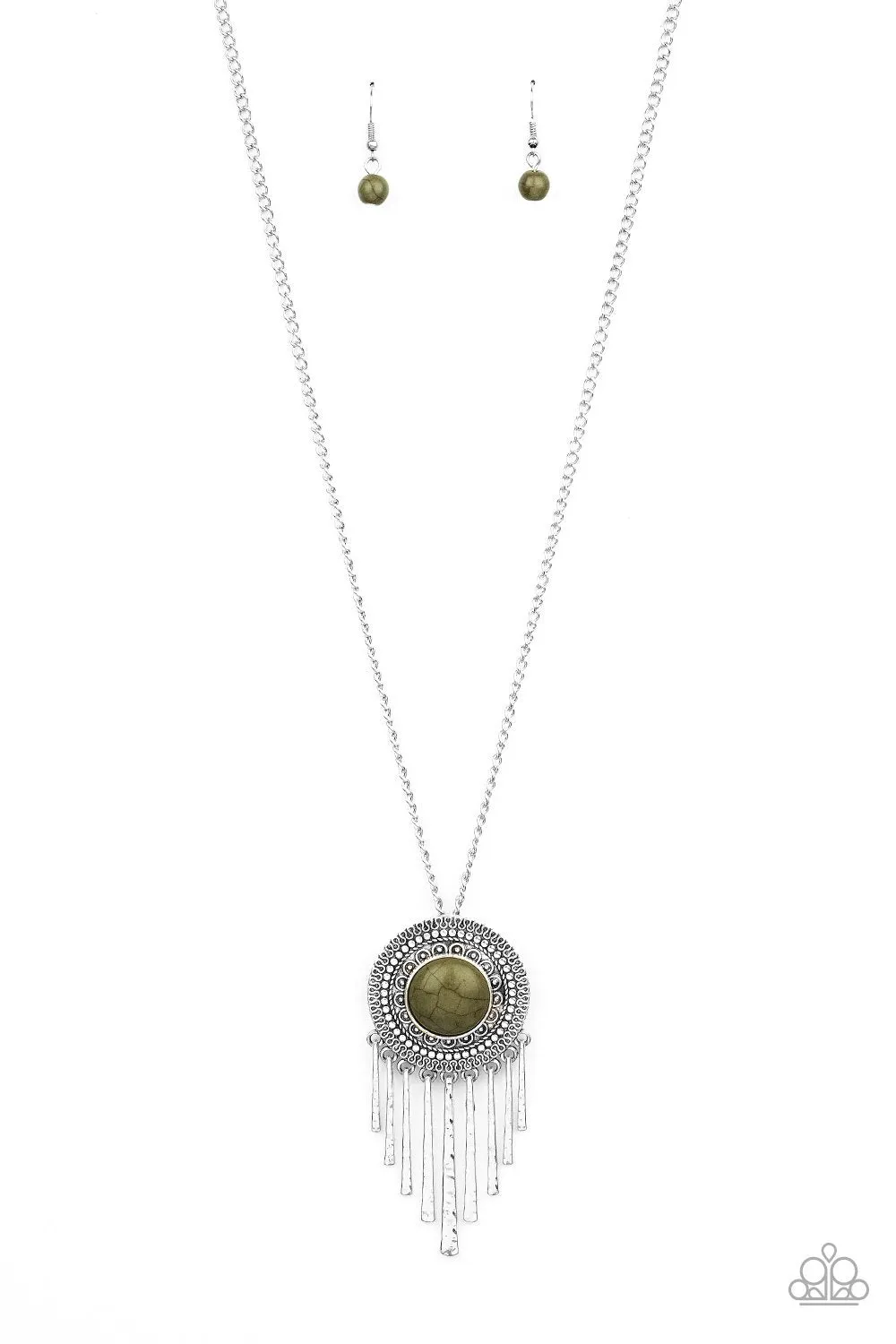 Bon Voyager Green Stone and Silver Necklace - Paparazzi Accessories