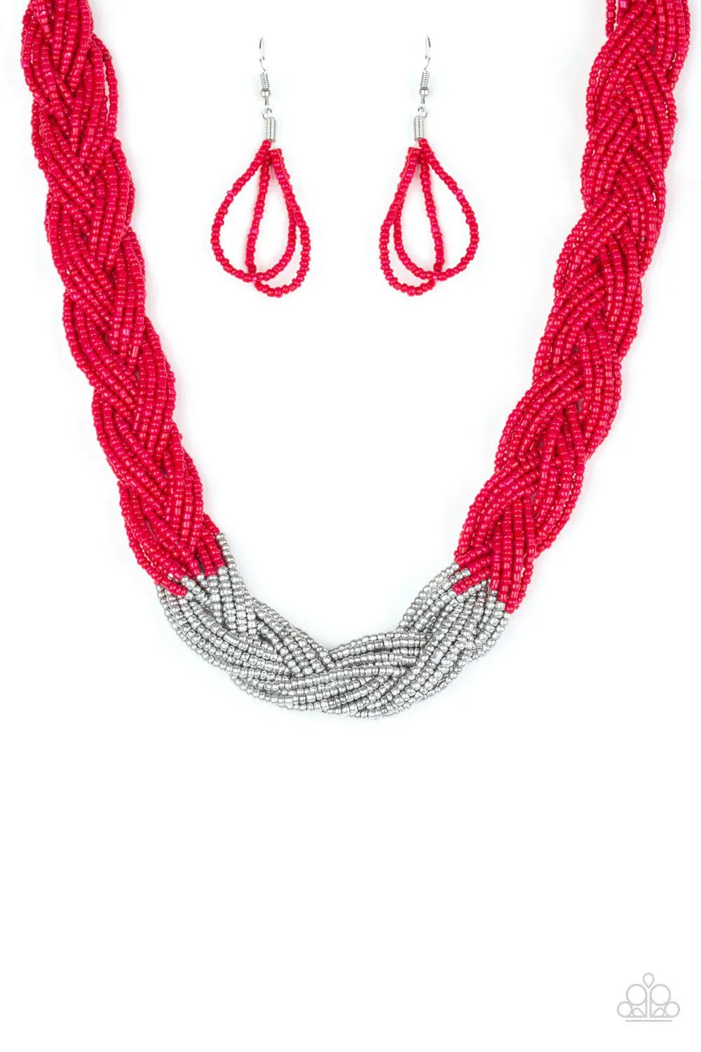 Brazilian Brilliance Red Seed Bead Necklace and matching Earrings - Paparazzi Accessories