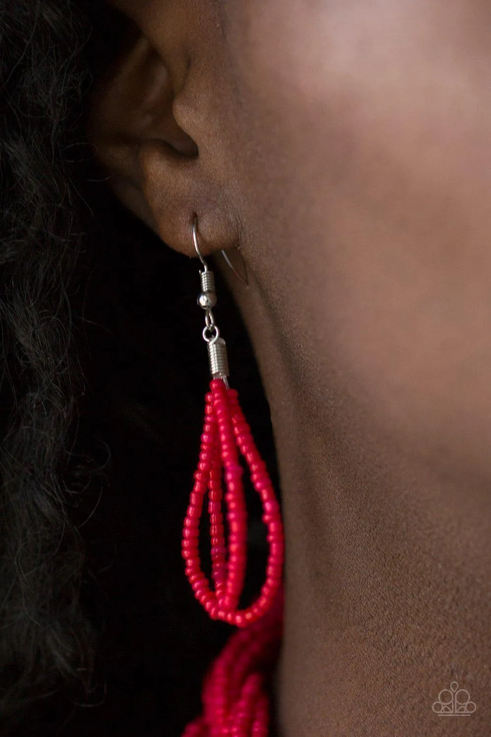 Brazilian Brilliance Red Seed Bead Necklace and matching Earrings - Paparazzi Accessories