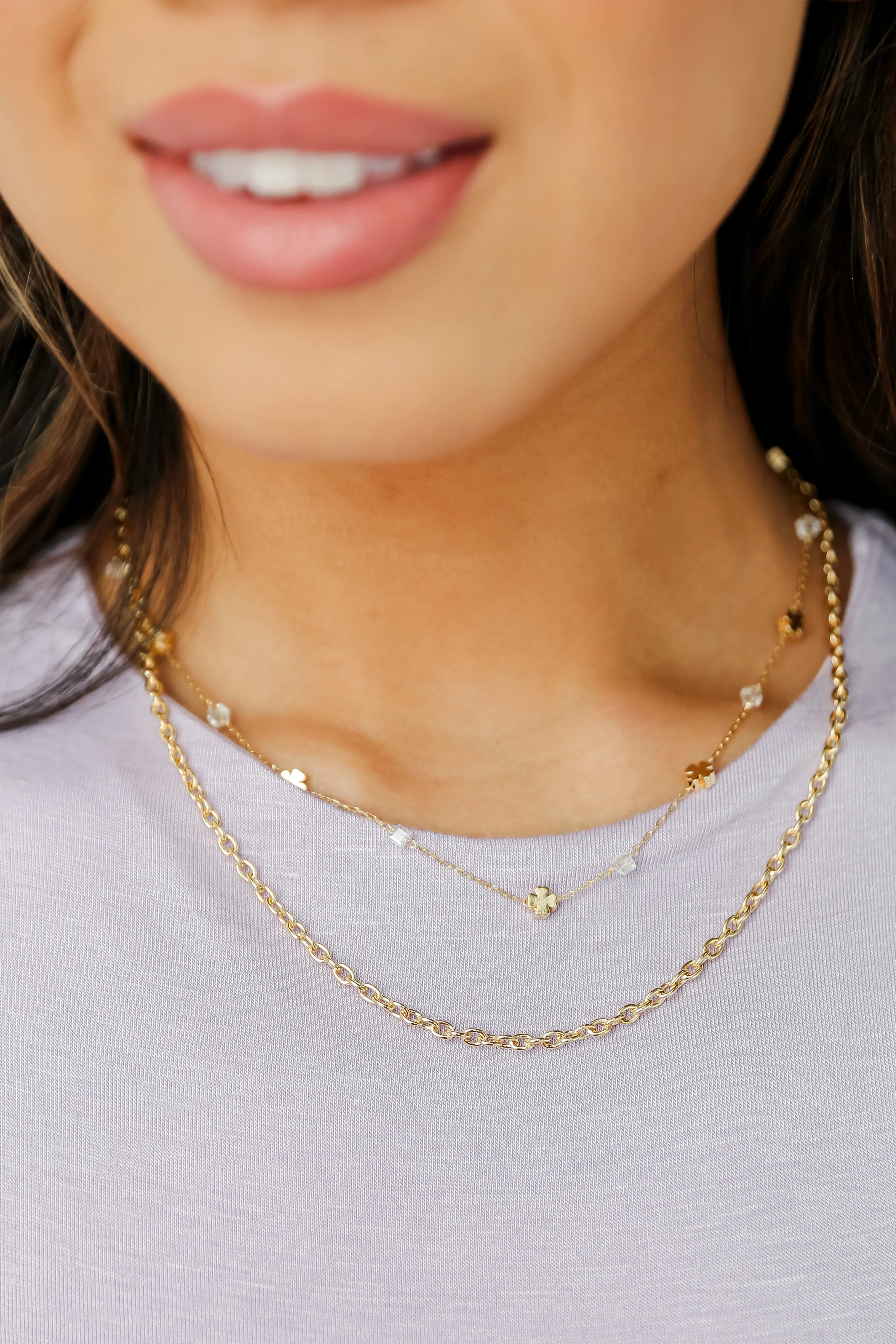 Bridget Gold Four Leaf Clover Layered Chain Necklace