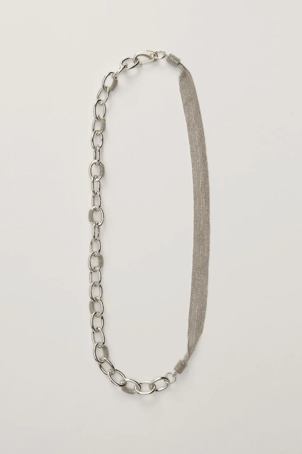 Brilliant Ribbon and Chain Necklace in Nickel