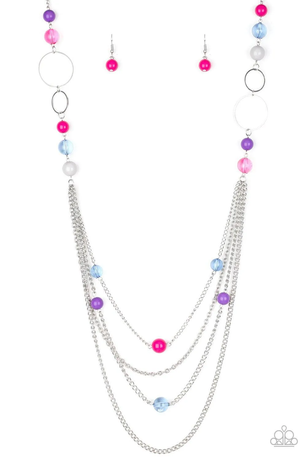 Bubbly Bright Multi Pink, Purple, Blue and Silver Necklace - Paparazzi Accessories