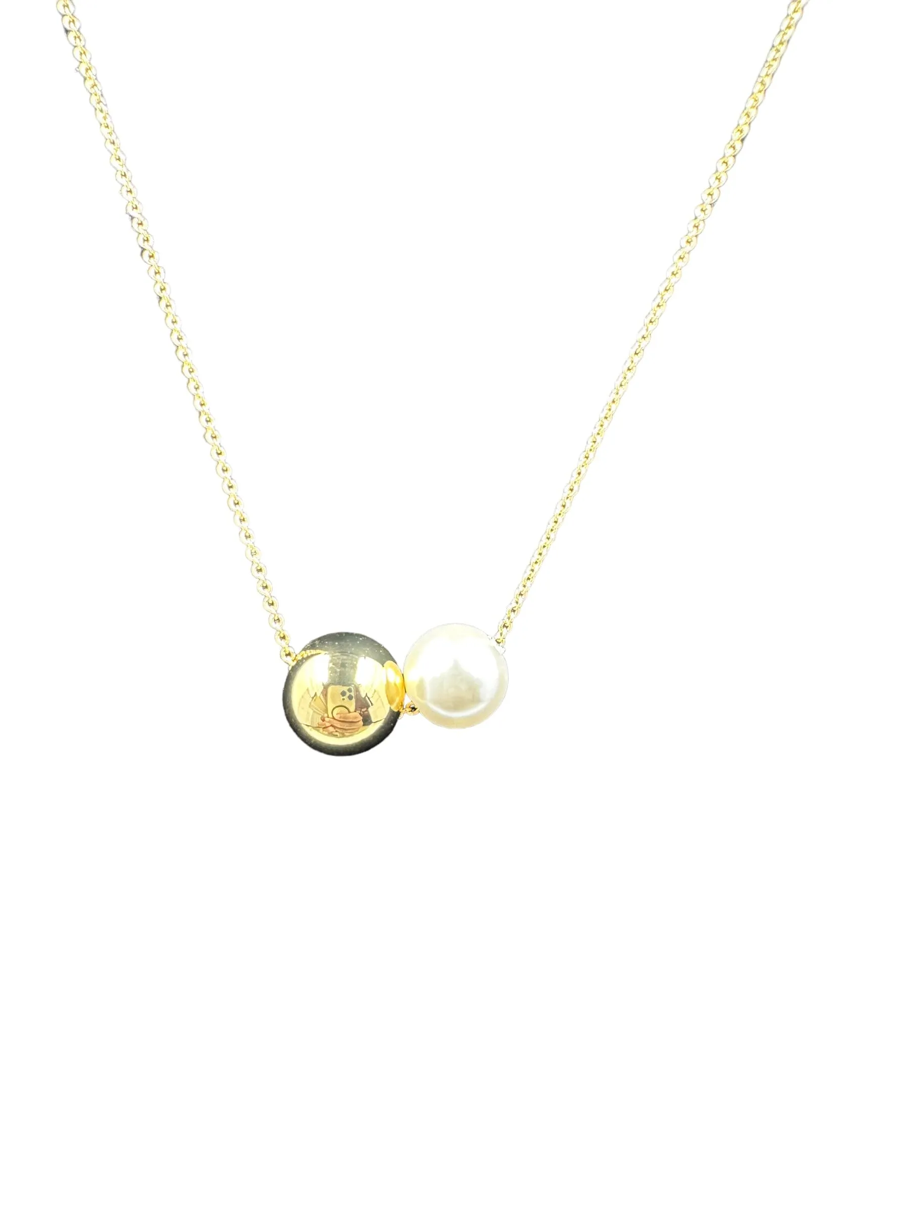 Carrie Pearl Strung Gold Ball Necklace