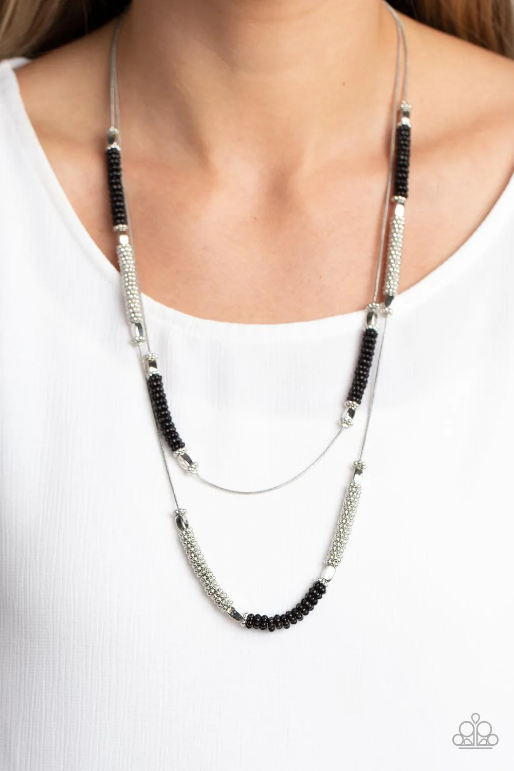 Caviar Chic Black & Silver Necklace - Paparazzi Accessories