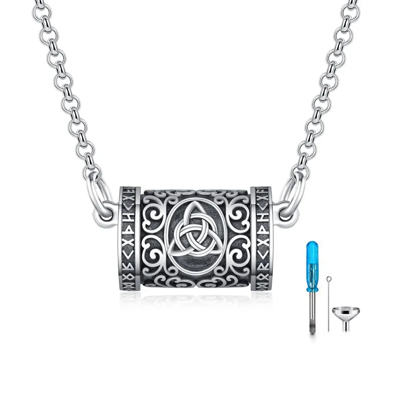 CelticViking Cross Urn Necklace 925 Sterling Silver Retro Cylinder Cremation Pendant Necklace