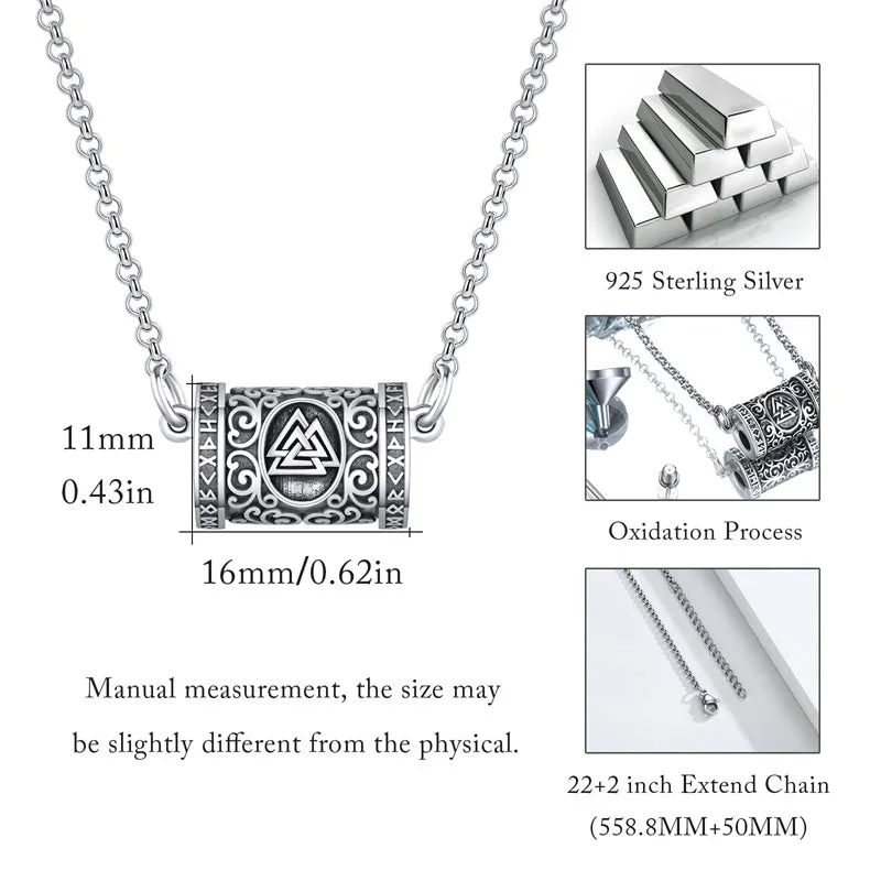 CelticViking Cross Urn Necklace 925 Sterling Silver Retro Cylinder Cremation Pendant Necklace