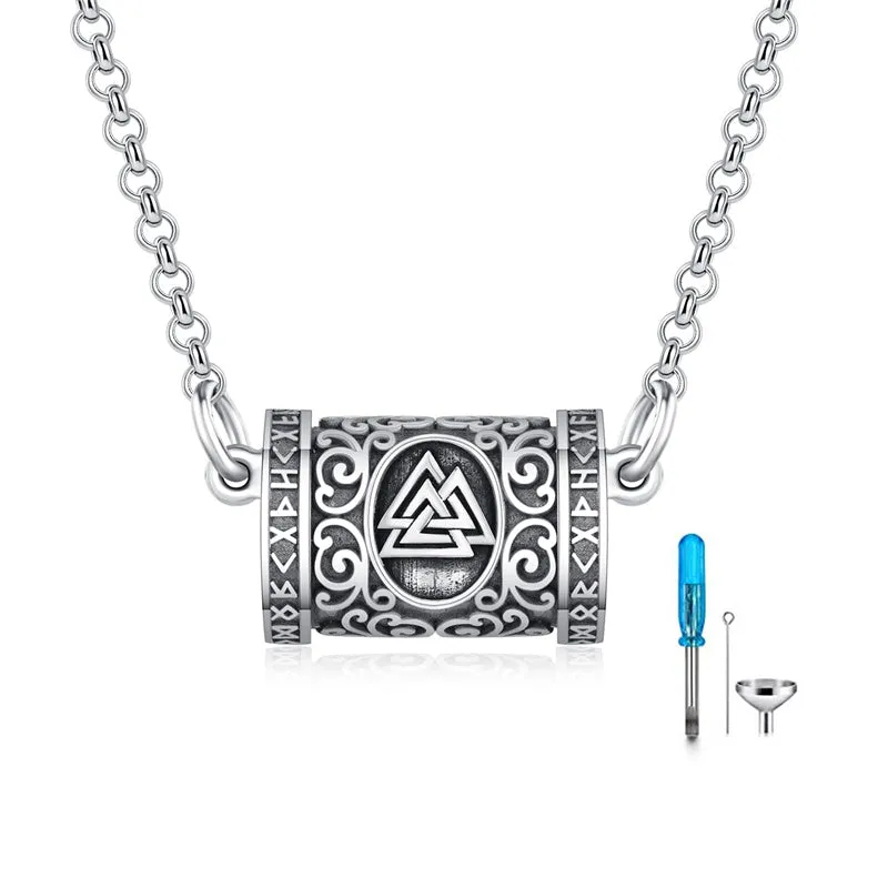 CelticViking Cross Urn Necklace 925 Sterling Silver Retro Cylinder Cremation Pendant Necklace