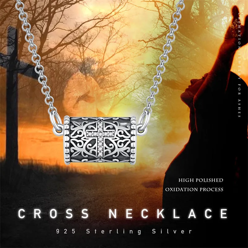 CelticViking Cross Urn Necklace 925 Sterling Silver Retro Cylinder Cremation Pendant Necklace