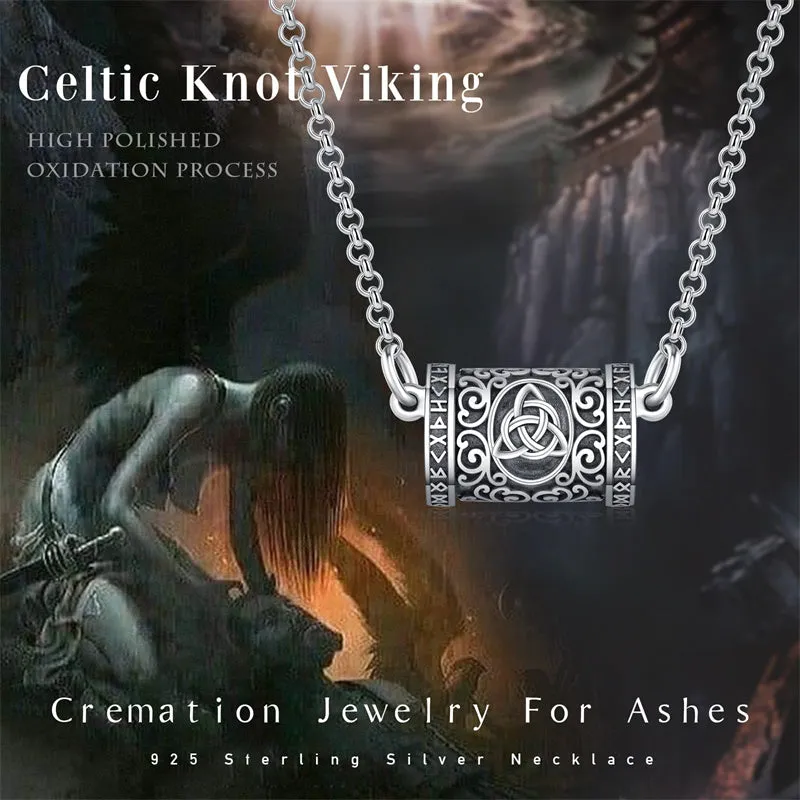 CelticViking Cross Urn Necklace 925 Sterling Silver Retro Cylinder Cremation Pendant Necklace