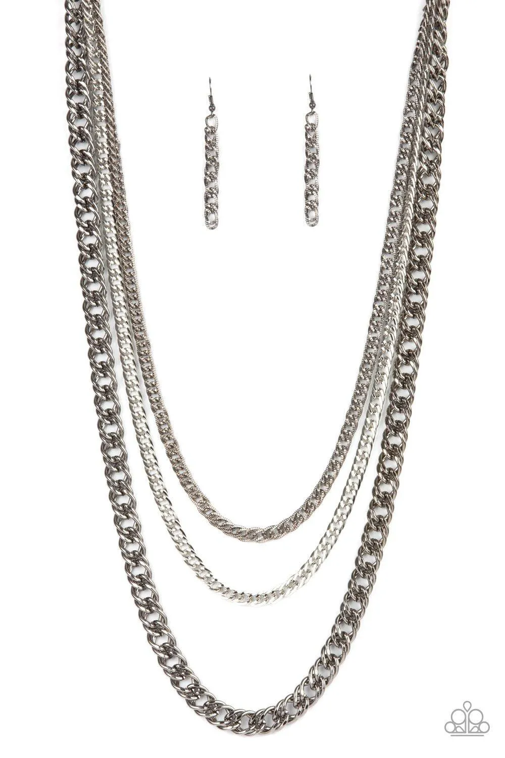 Chain of Champions Multi Silver and Gunmetal Chain Necklace - Paparazzi Accessories