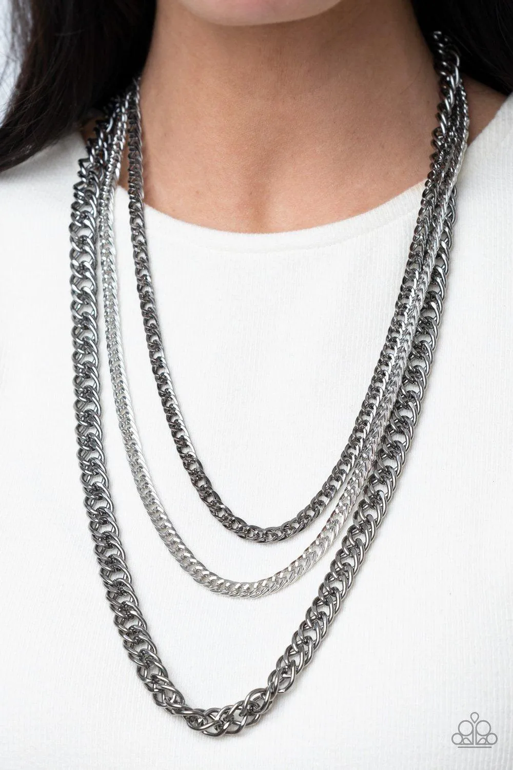 Chain of Champions Multi Silver and Gunmetal Chain Necklace - Paparazzi Accessories