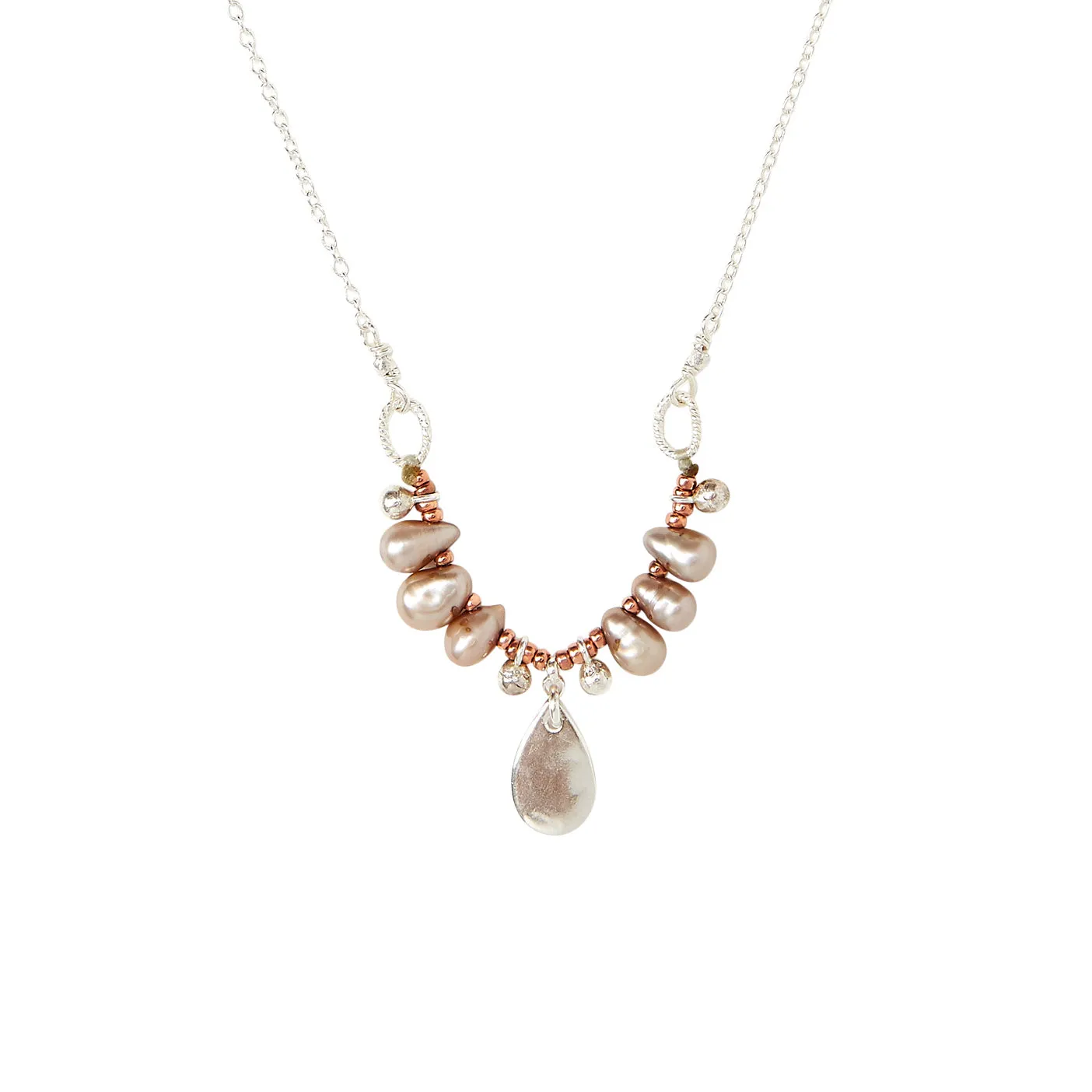 Chan Luu Dangling Pearl Pendant Necklace in Taupe Grey and Silver