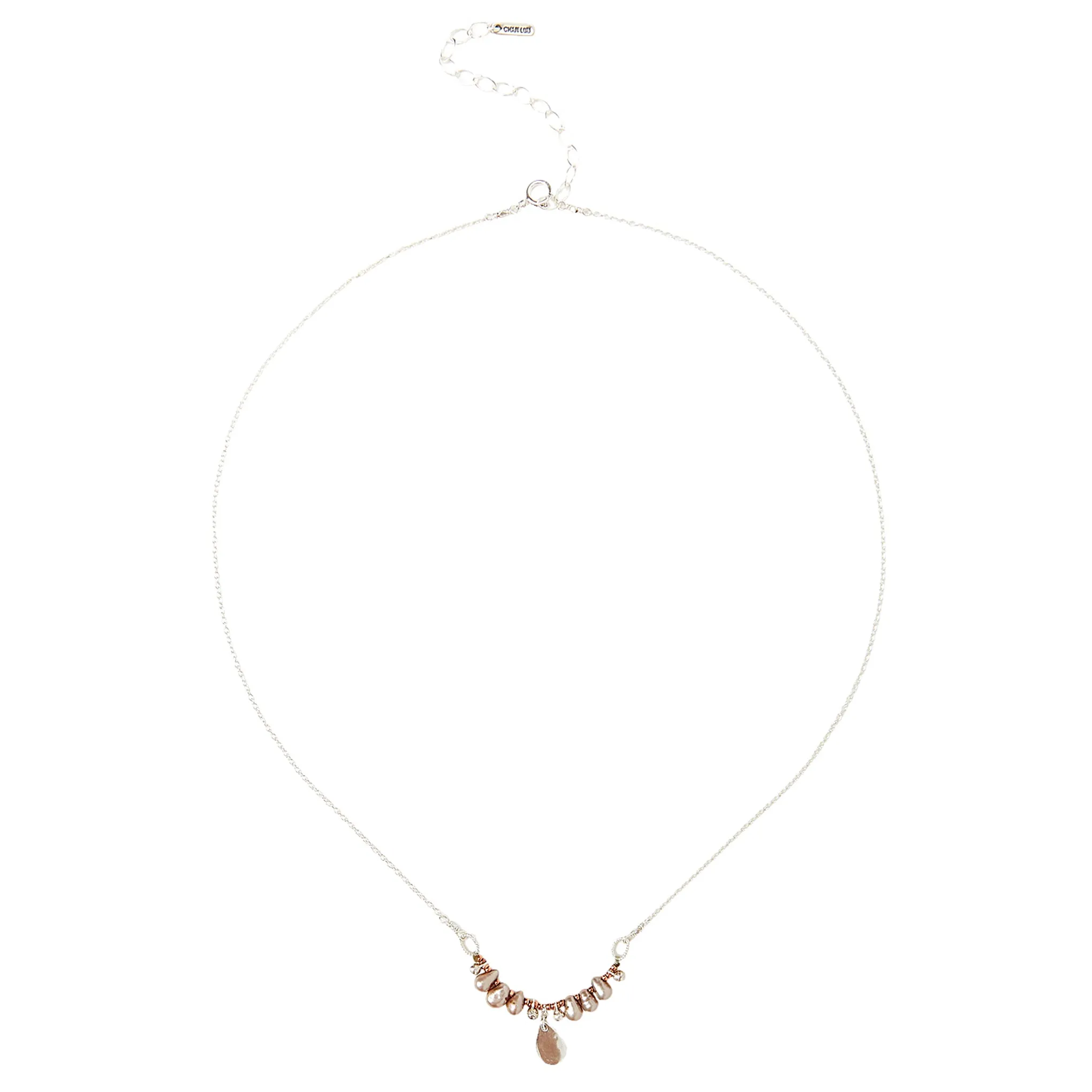 Chan Luu Dangling Pearl Pendant Necklace in Taupe Grey and Silver