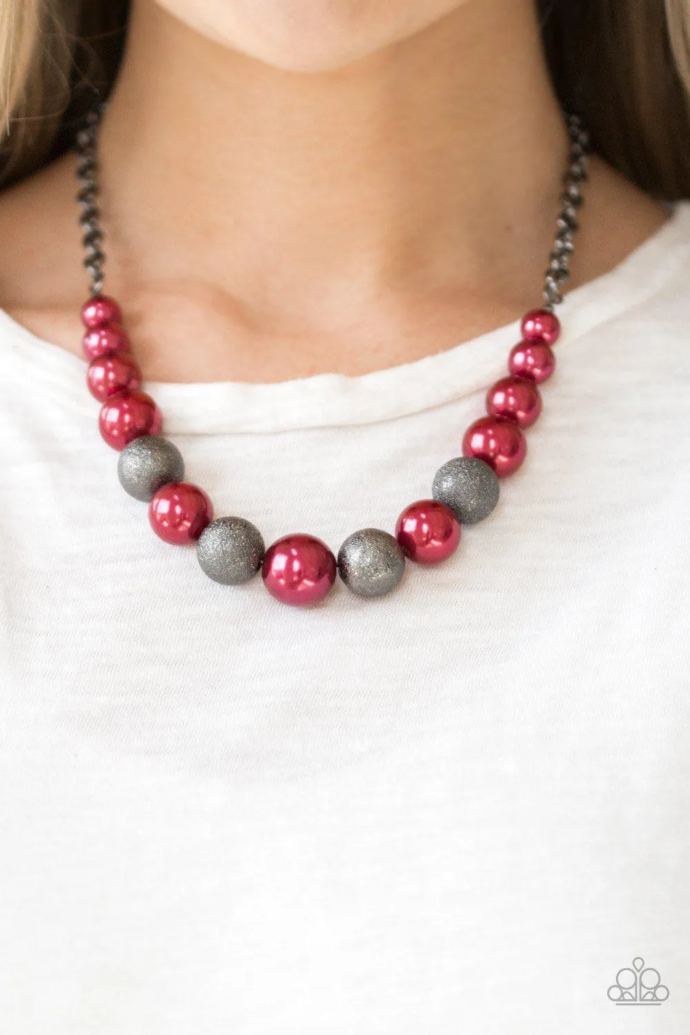 Color Me CEO Red and Gunmetal Pearl Necklace - Paparazzi Accessories