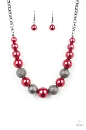 Color Me CEO Red and Gunmetal Pearl Necklace - Paparazzi Accessories