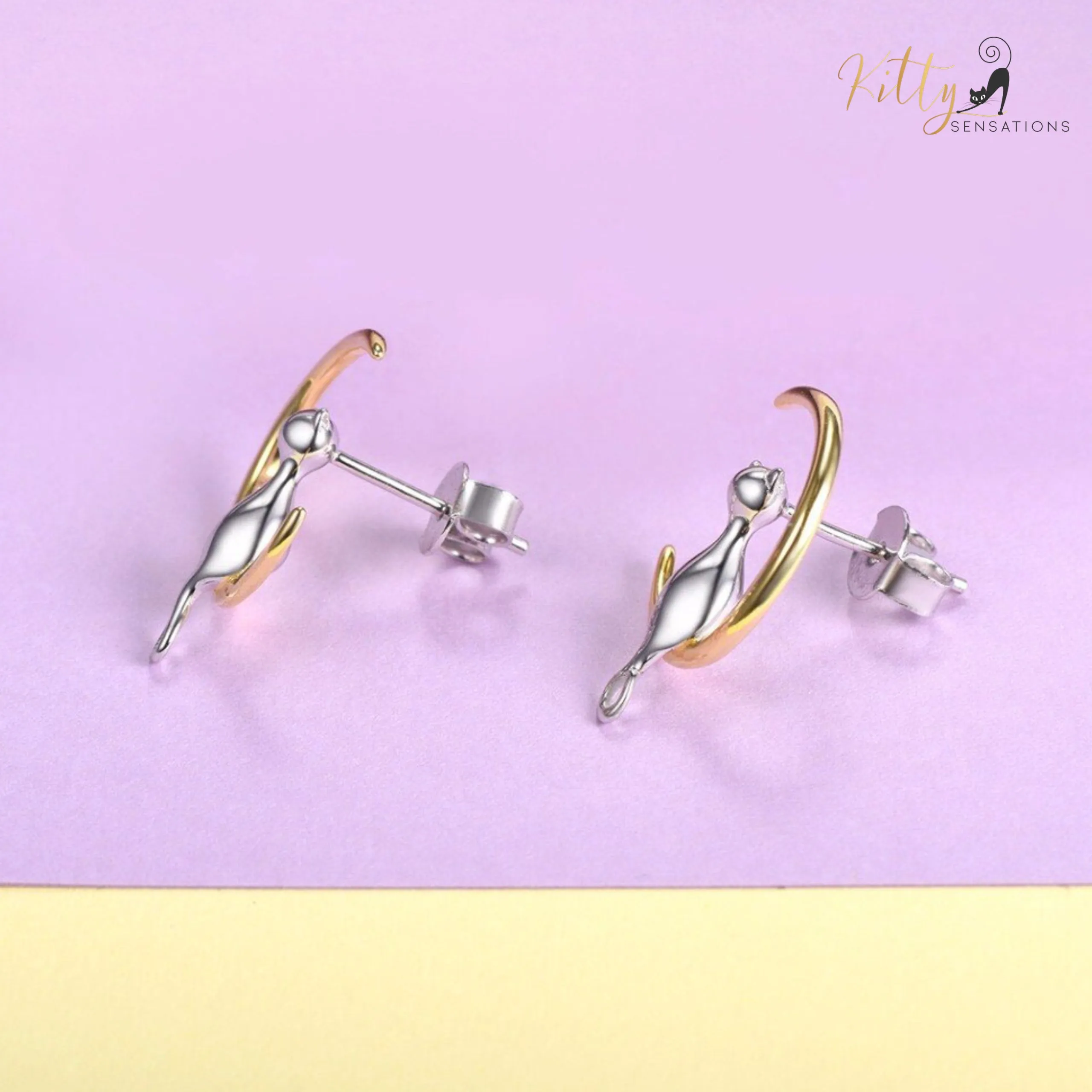 Complete Gold and Silver Moon Kitty Set in Solid 925 Sterling Silver (18K Gold Plated)