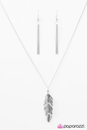 Courage to Soar Silver Feather Necklace and matching Earrings - Paparazzi Accessories