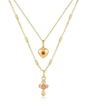 Cross My Heart Charm Necklace- Gold