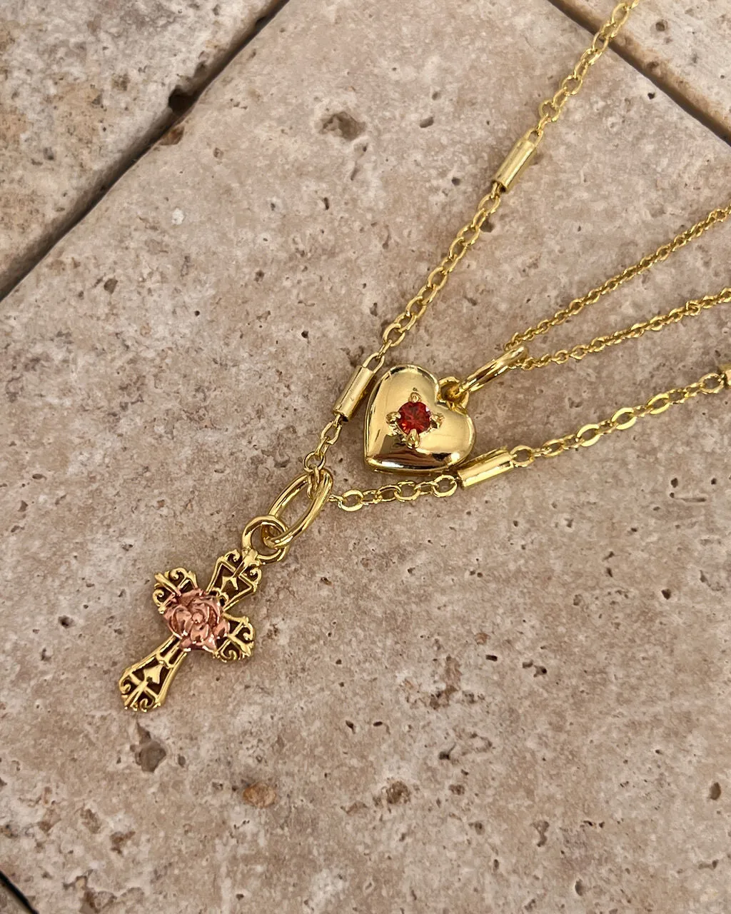 Cross My Heart Charm Necklace- Gold