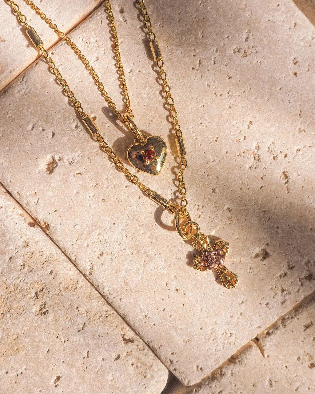 Cross My Heart Charm Necklace- Gold