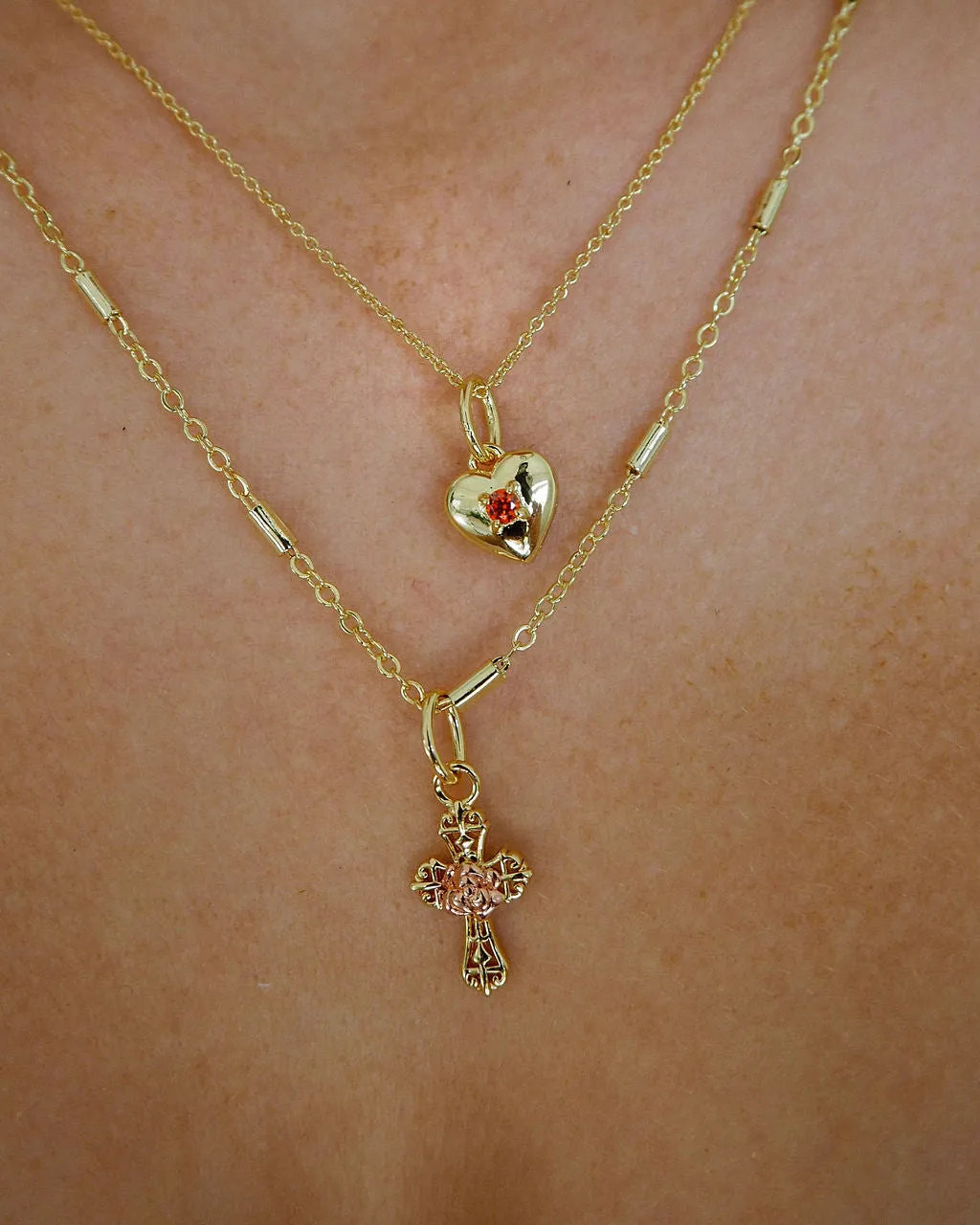 Cross My Heart Charm Necklace- Gold