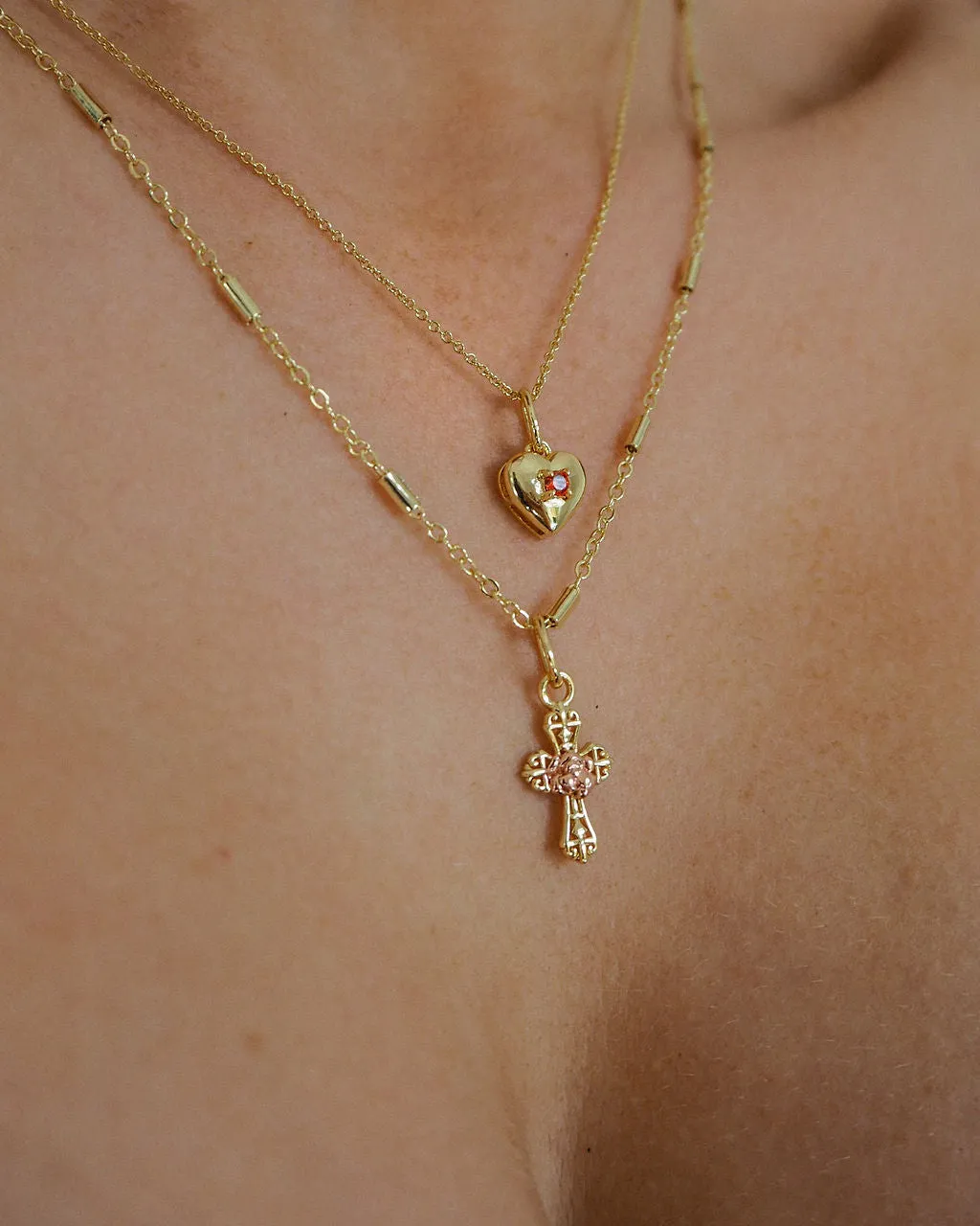 Cross My Heart Charm Necklace- Gold