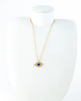 CRYSTAL LAYERED BLUE EYE GOLD PLATED PENDANT NECKLACE 2438 - قلادة