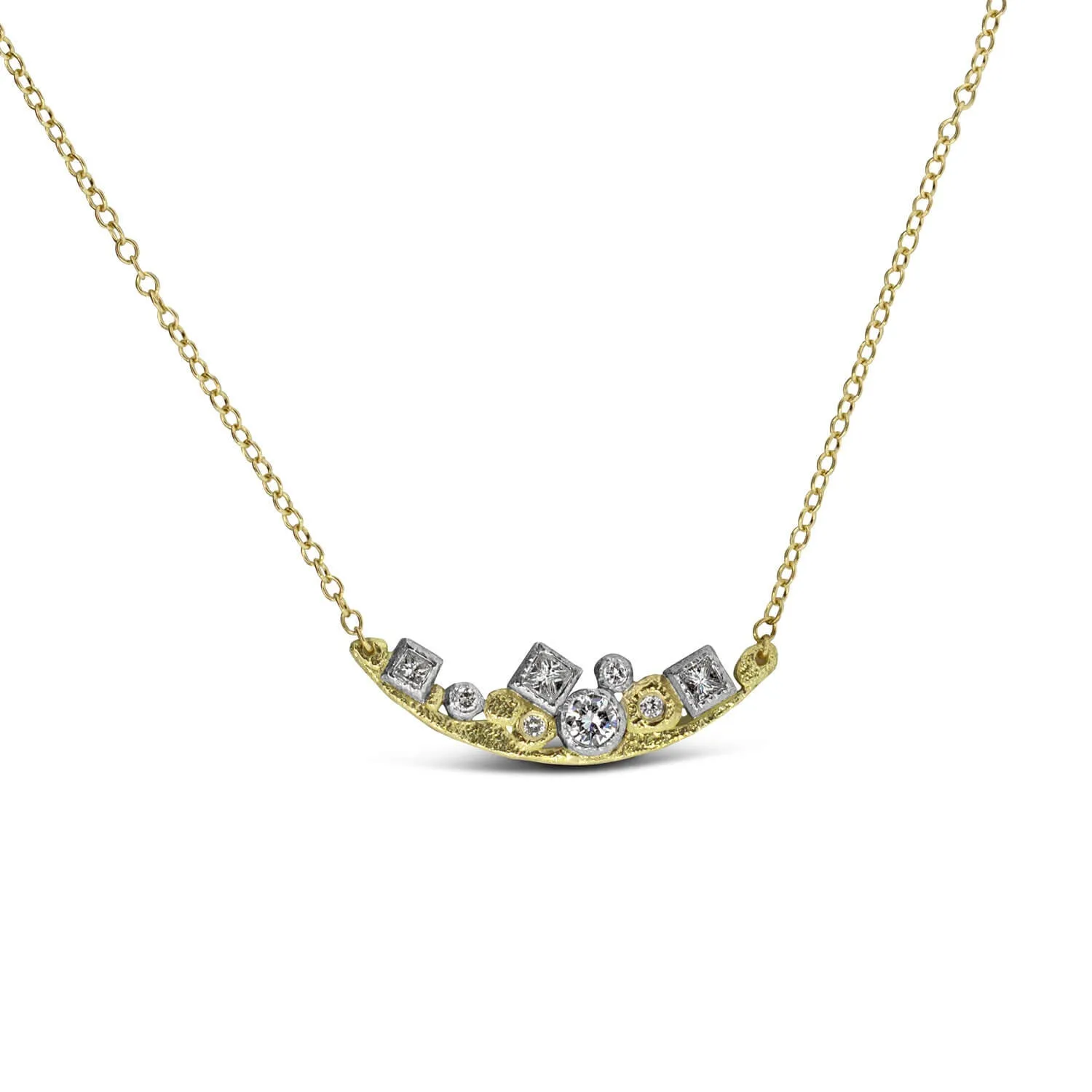 Custom Wavy Pebbles Diamond Bar Necklace