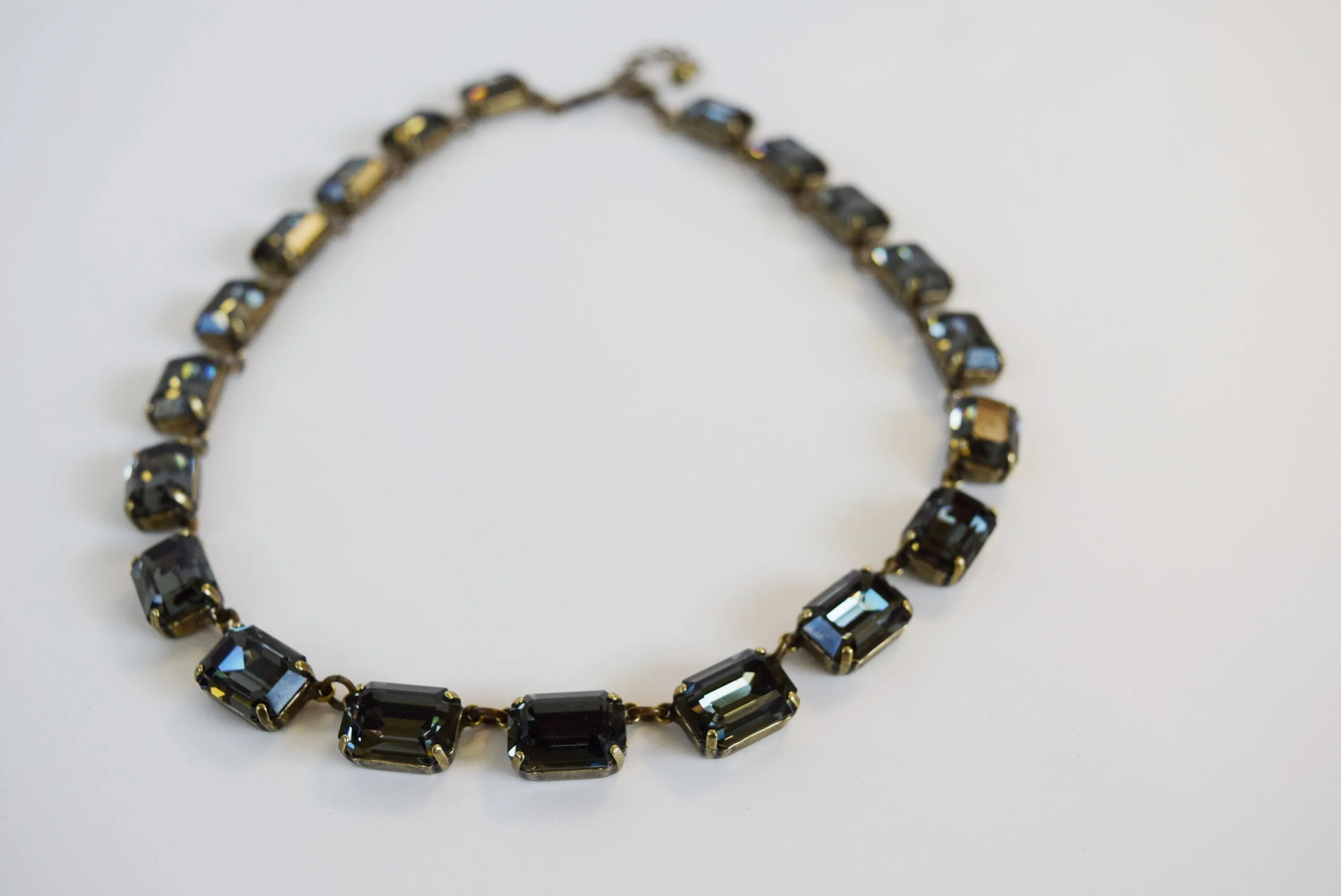 Medium Octagon Dark Grey Swarovski Crystal Collet Necklace