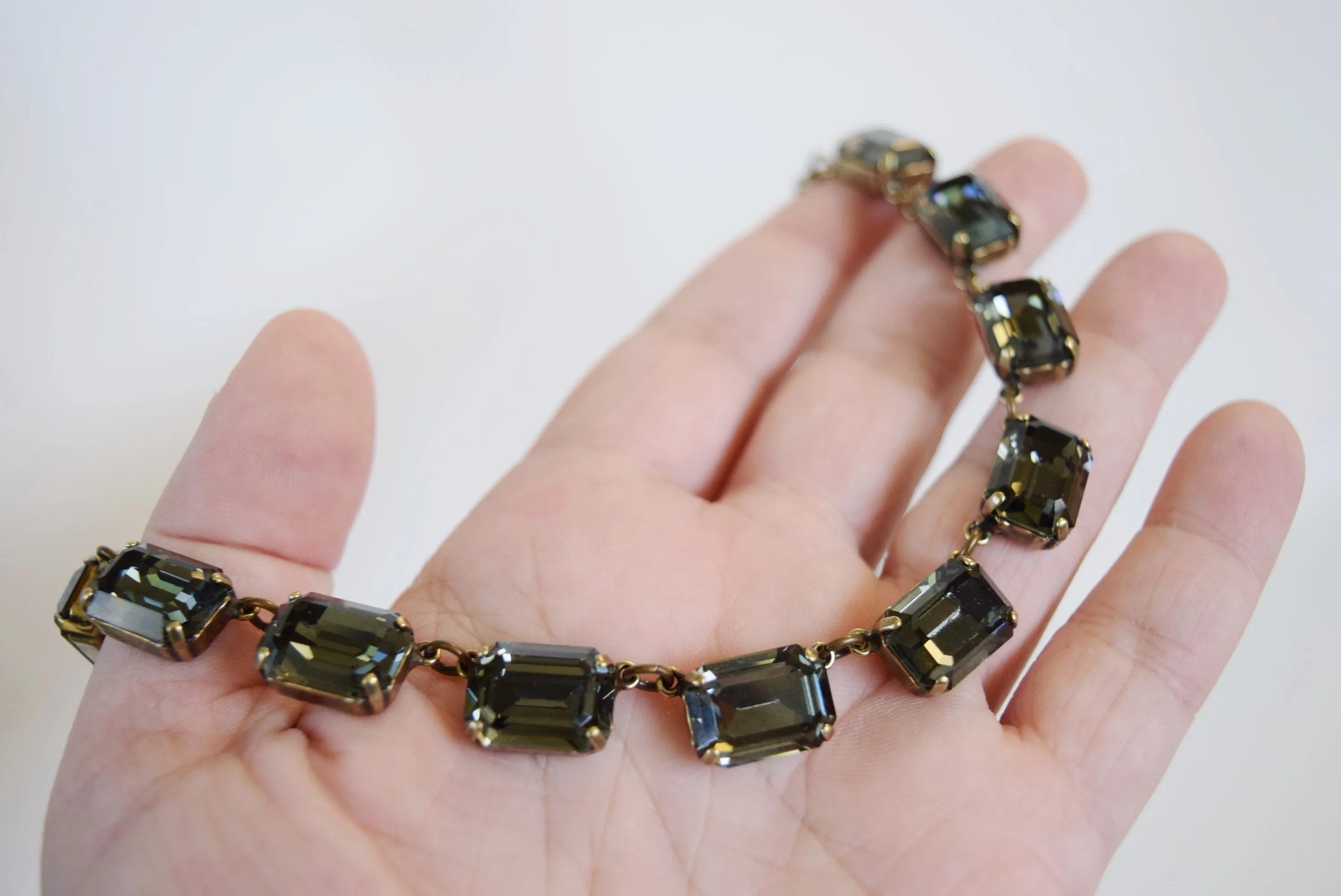 Medium Octagon Dark Grey Swarovski Crystal Collet Necklace