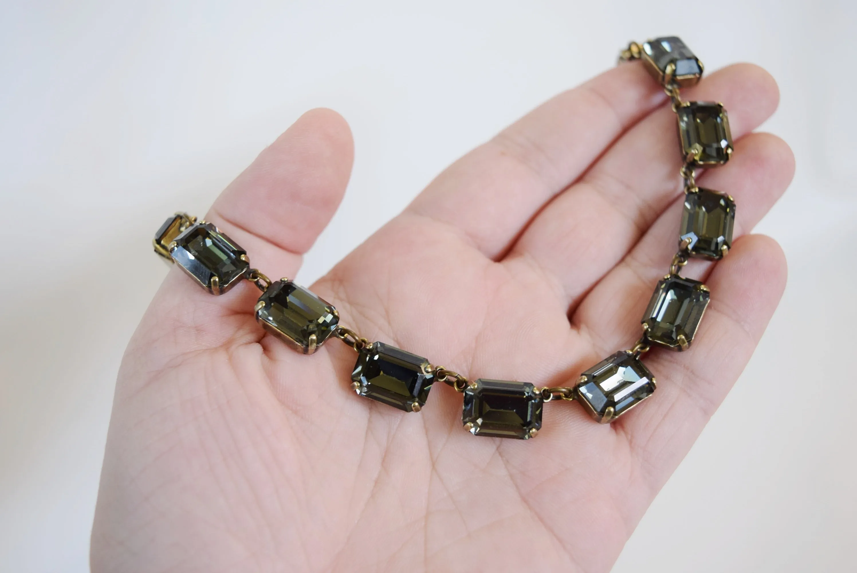 Medium Octagon Dark Grey Swarovski Crystal Collet Necklace