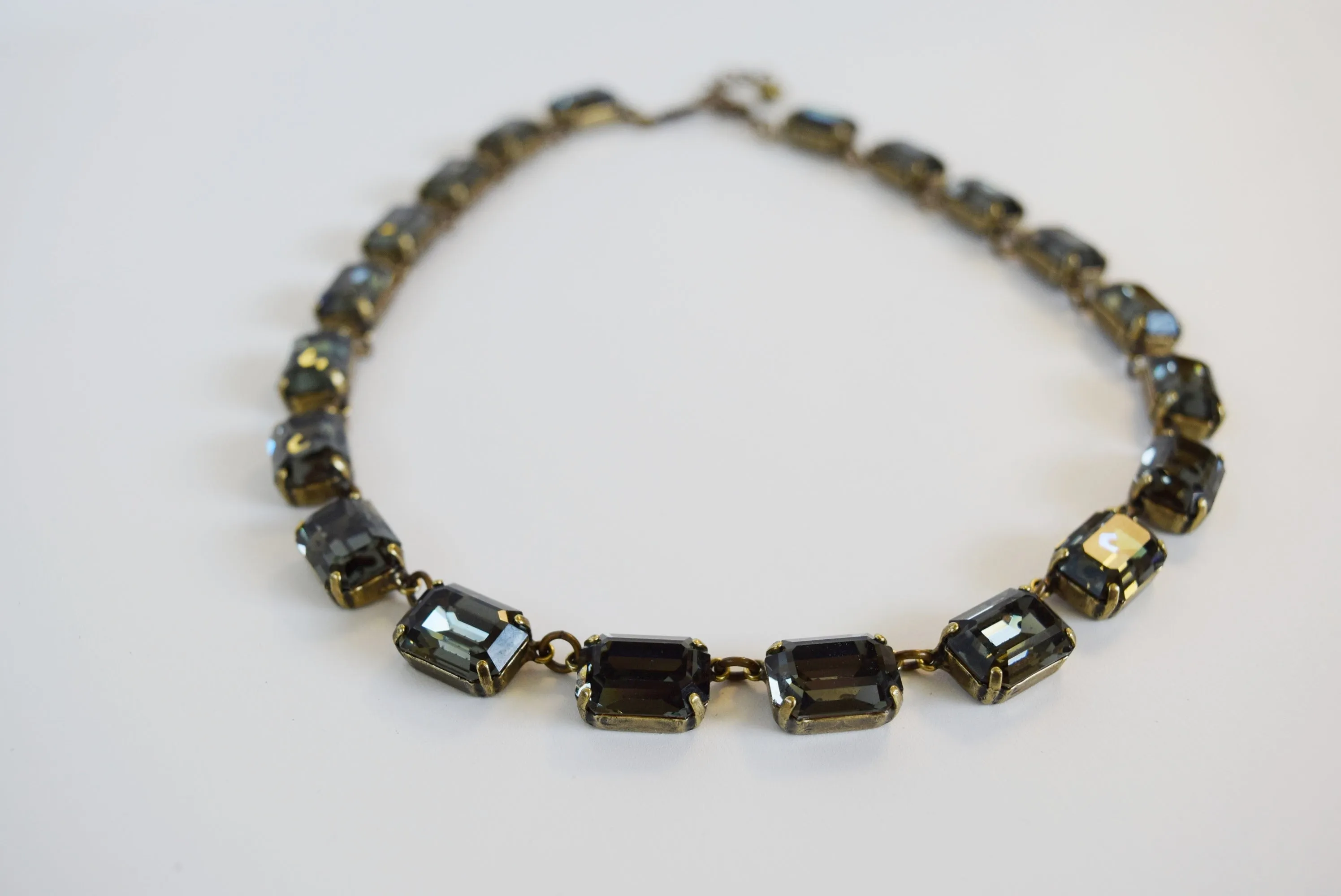 Medium Octagon Dark Grey Swarovski Crystal Collet Necklace