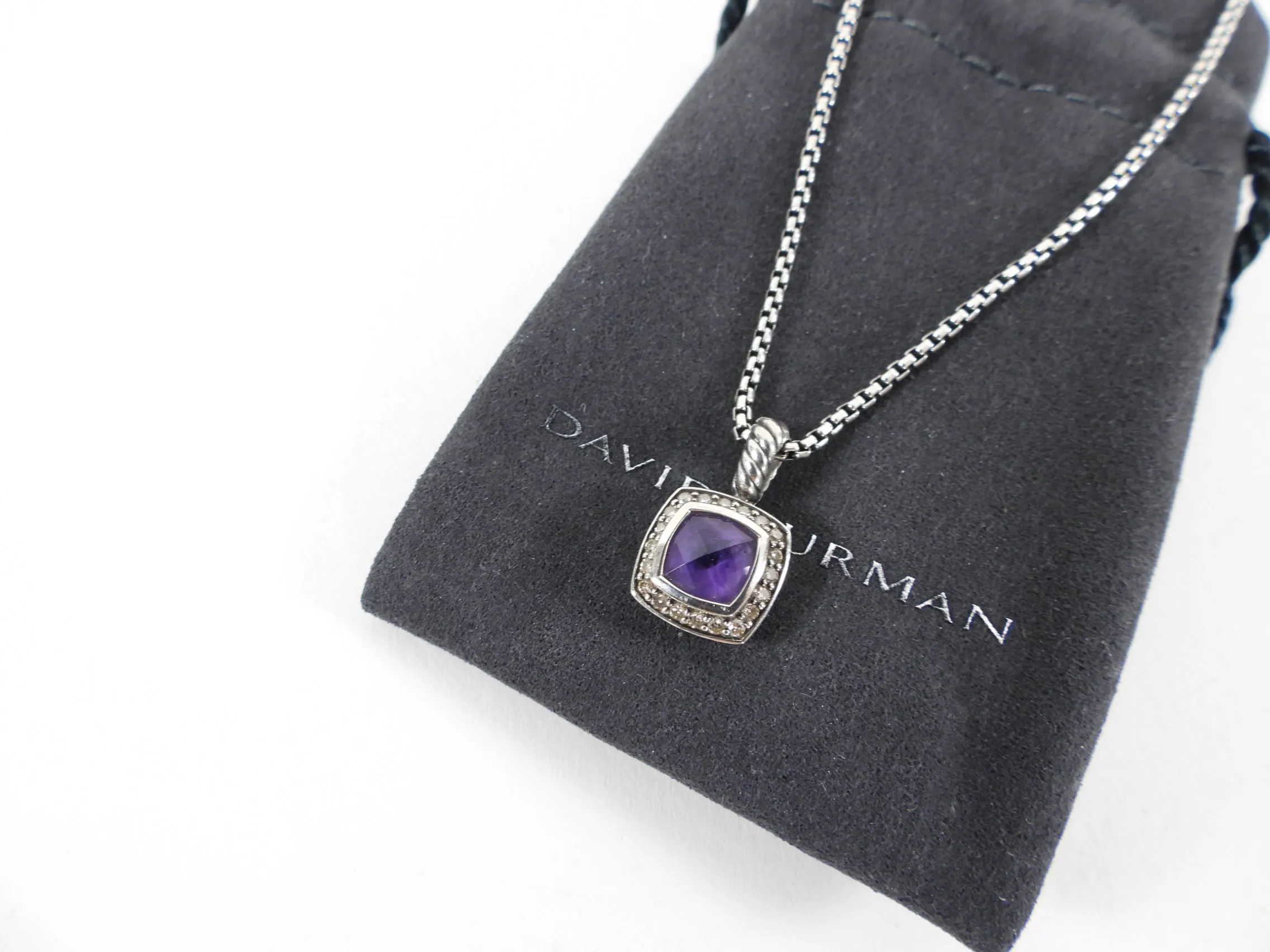 David Yurman Sterling Silver Amethyst Diamond Petit Albion Necklace