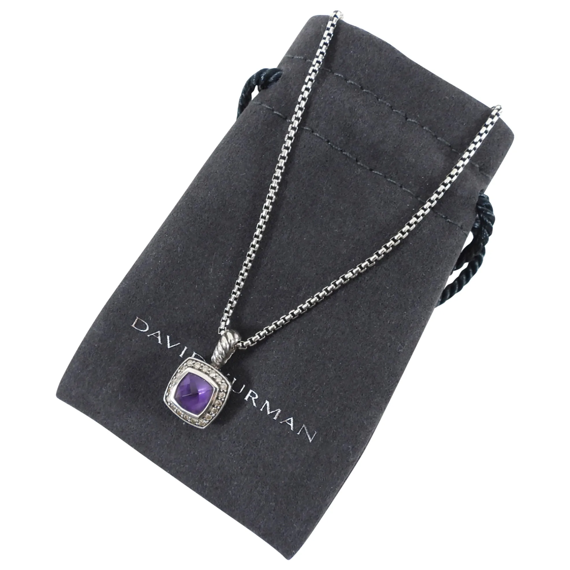 David Yurman Sterling Silver Amethyst Diamond Petit Albion Necklace