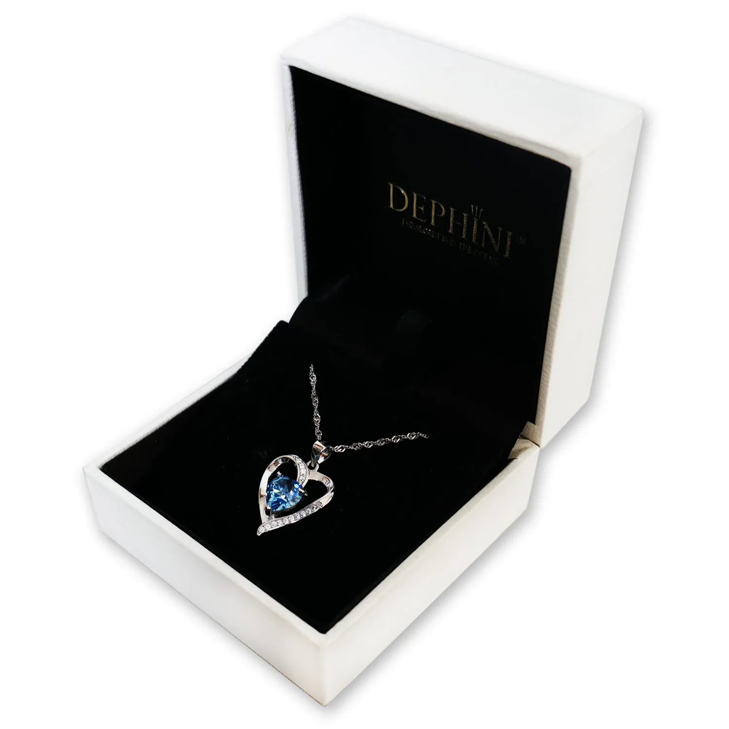 DEPHINI Engagement Necklace - 925 Sterling Silver Aqua Heart Crystal