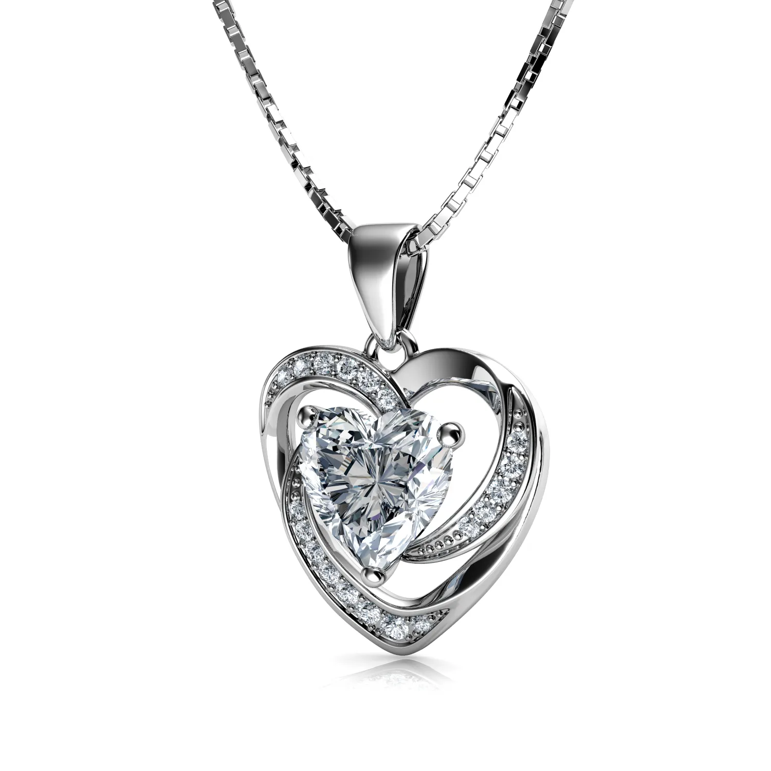 DEPHINI White Heart Necklace - 925 Sterling Silver Pendant CZ Crystal