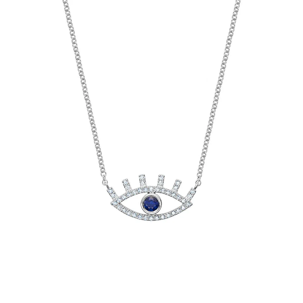 Evil Eye Necklace Featuring Blinking Diamond Lashes