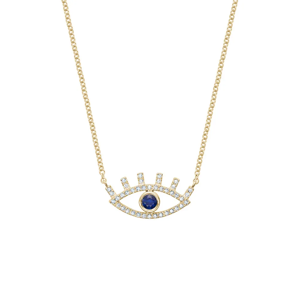 Evil Eye Necklace Featuring Blinking Diamond Lashes