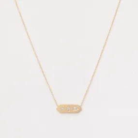 Diamond Mosaic Brushed Gold Horizontal Hexagon Tag Necklace