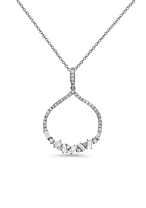 Dilamani 14KWG Teardrop Baguette Diamond Pendant Necklace