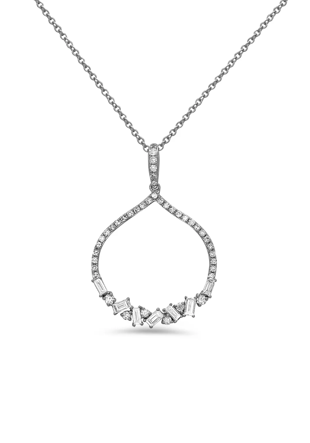 Dilamani 14KWG Teardrop Baguette Diamond Pendant Necklace